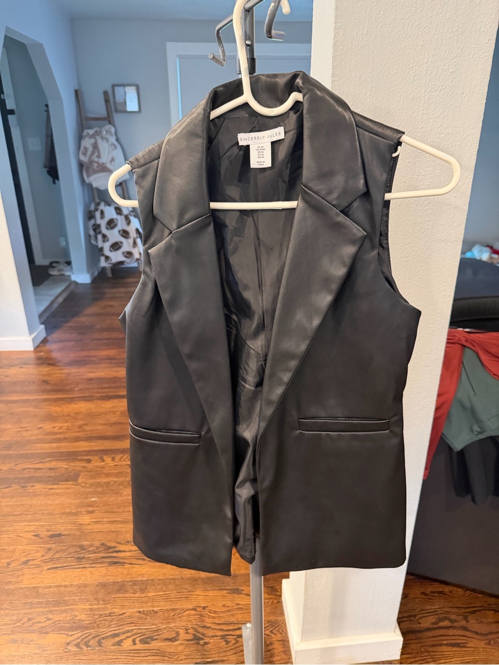 Sincerely Jules Black Faux Leather Sleeveless Blazer Vest